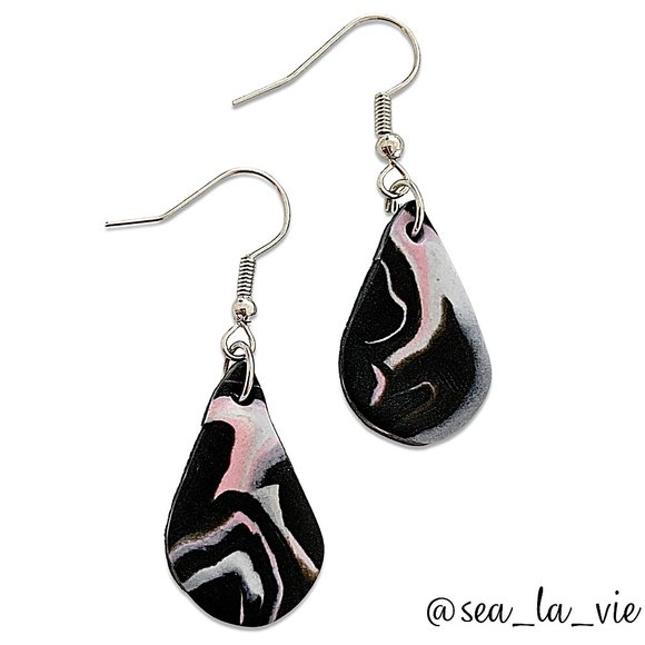 Sea La Vie Jewelry - Marbled Water-Drop Polymer Clay Dangle Drop Earrings